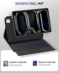 Puzdro s Bluetooth klávesnicou Doohoeek pre 11-palcový iPad Pro M5/M4 (2025/2024), QWERTZ, touchpad, podsvietenie, čierne 2
