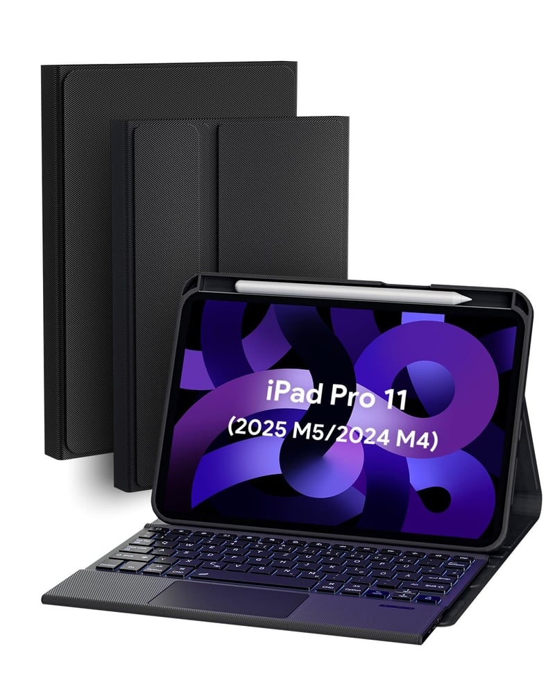 Puzdro s Bluetooth klávesnicou Doohoeek pre 11-palcový iPad Pro M5/M4 (2025/2024), QWERTZ, touchpad, podsvietenie, čierne
