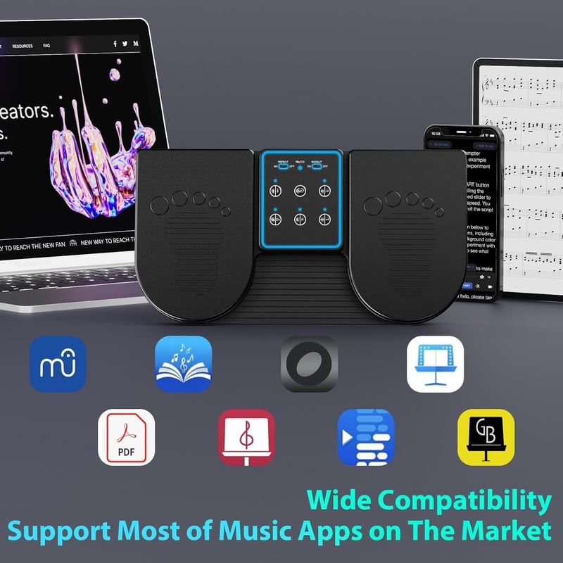 Doohoeek Bluetooth lapozópedál, vezeték nélküli lábpedál 7 színű háttérvilágítással