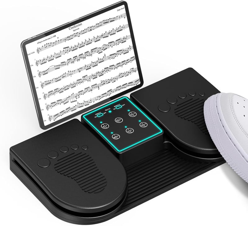 Doohoeek Bluetooth lapozópedál, vezeték nélküli lábpedál 7 színű háttérvilágítással