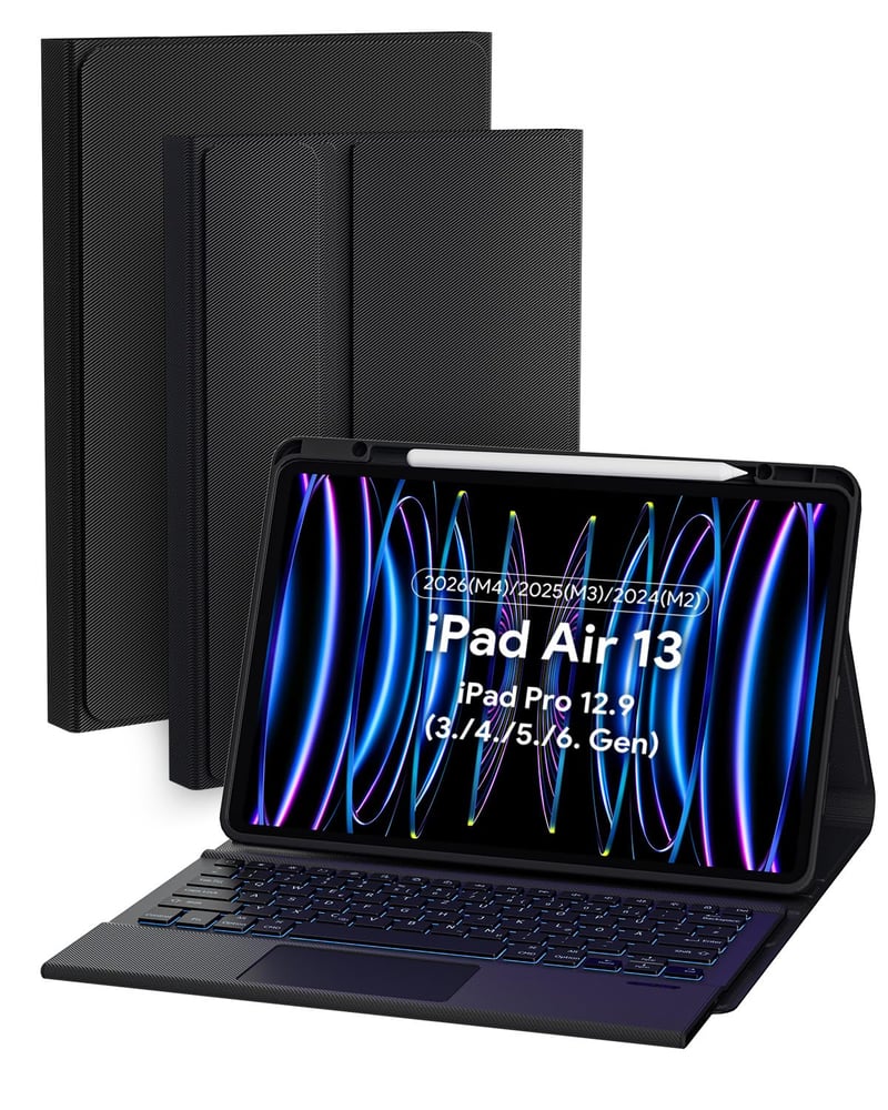 Puzdro s klávesnicou Doohoeek pre iPad Air 13" 2026 (M4)/2025 (M3)/2024 (M2) a iPad Pro 12,9" (6./5./4./3. gen), Bluetooth, podsvietenie, Multi-Touch trackpad, QWERTZ