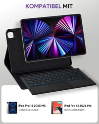 Puzdro s klávesnicou Doohoeek pre iPad Pro 13" M5/M4 (2025/2024), Bluetooth bezdrôtová odnímateľná klávesnica Folio s podsvietením a Multi-Touch trackpadom, QWERTZ, čierna 2
