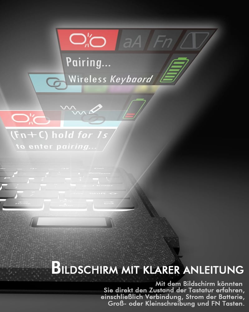 Doohoeek LCD Kijelzős Billentyűzetes Tok iPad Air 13" (M3/M2) és iPad Pro 12.9" 3-6. Generációhoz - Levehető QWERTZ Bluetooth Billentyűzet H