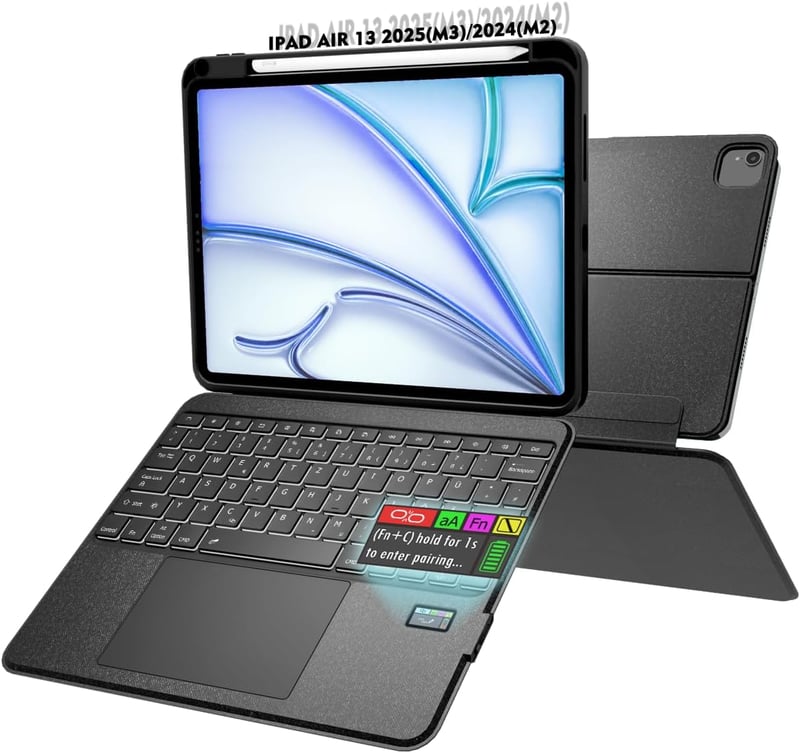 Doohoeek LCD Kijelzős Billentyűzetes Tok iPad Air 13" (M3/M2) és iPad Pro 12.9" 3-6. Generációhoz - Levehető QWERTZ Bluetooth Billentyűzet H