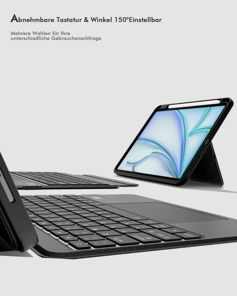 Doohoeek LCD Kijelzős Billentyűzetes Tok iPad Air 13" (M3/M2) és iPad Pro 12.9" 3-6. Generációhoz - Levehető QWERTZ Bluetooth Billentyűzet H