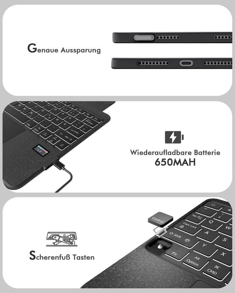 Doohoeek LCD Kijelzős Billentyűzetes Tok iPad Air 13" (M3/M2) és iPad Pro 12.9" 3-6. Generációhoz - Levehető QWERTZ Bluetooth Billentyűzet H