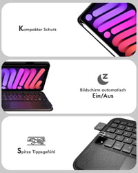 Doohoeek Leválasztható Billentyűzet Tok iPad Mini 7/6 - Bluetooth Vezetéknélküli QWERTZ Trackpad Világítás Fekete 7