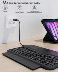 Doohoeek Leválasztható Billentyűzet Tok iPad Mini 7/6 - Bluetooth Vezetéknélküli QWERTZ Trackpad Világítás Fekete 6