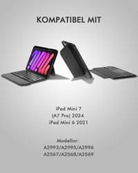 Doohoeek Leválasztható Billentyűzet Tok iPad Mini 7/6 - Bluetooth Vezetéknélküli QWERTZ Trackpad Világítás Fekete 2