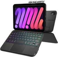 Doohoeek Leválasztható Billentyűzet Tok iPad Mini 7/6 - Bluetooth Vezetéknélküli QWERTZ Trackpad Világítás Fekete 1
