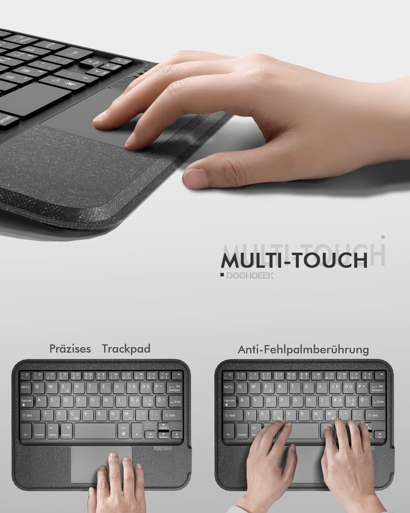 Doohoeek Leválasztható Billentyűzet Tok iPad Mini 7/6 - Bluetooth Vezetéknélküli QWERTZ Trackpad Világítás Fekete