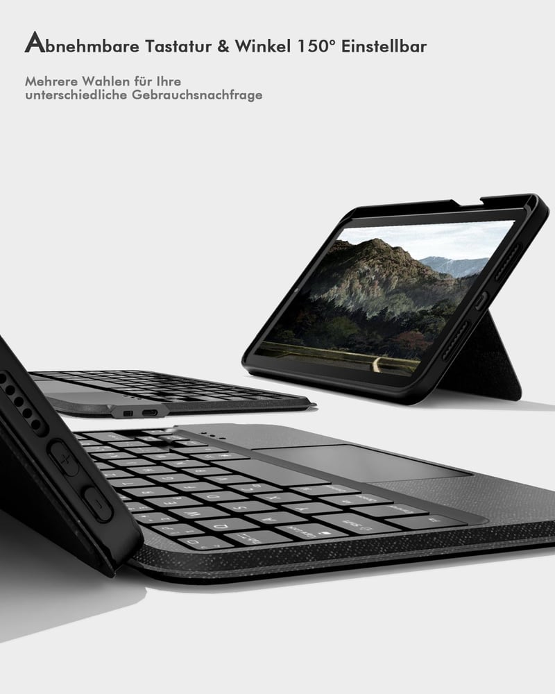 Doohoeek Leválasztható Billentyűzet Tok iPad Mini 7/6 - Bluetooth Vezetéknélküli QWERTZ Trackpad Világítás Fekete
