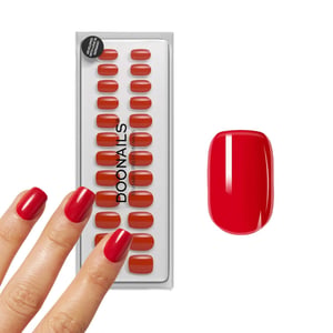 Set de unghii false tip pres-on DOONAILS, Inc., formă pătrată scurtă, gel moale, culoare roșu trandafir