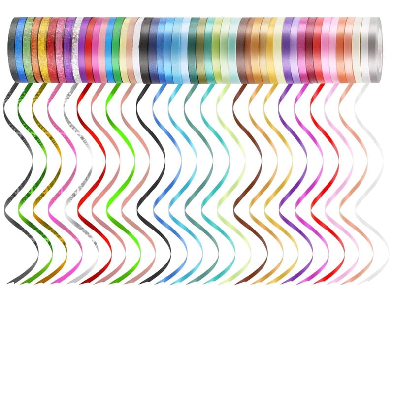 Dooozy sada 48 kotúčov stužiek Ringelband, 5 mm x 10 m, viacfarebná, na narodeniny, svadbu, balóny, balenie darčekov, dekorácie