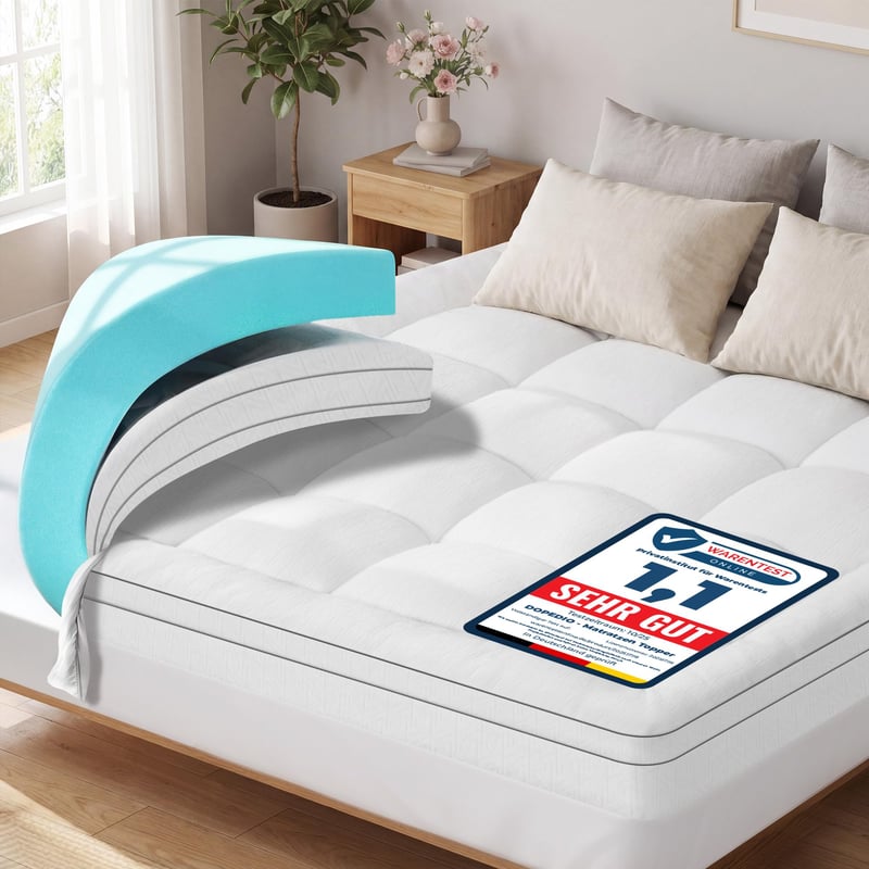 Topper pentru saltea din spumă cu memorie cu gel DOPEDIO, Oeko-TEX®, 180x200 cm, 7,5 cm, alb – husă găurită — husă de saltea găurită (stare: vezi a 2-a imagine)