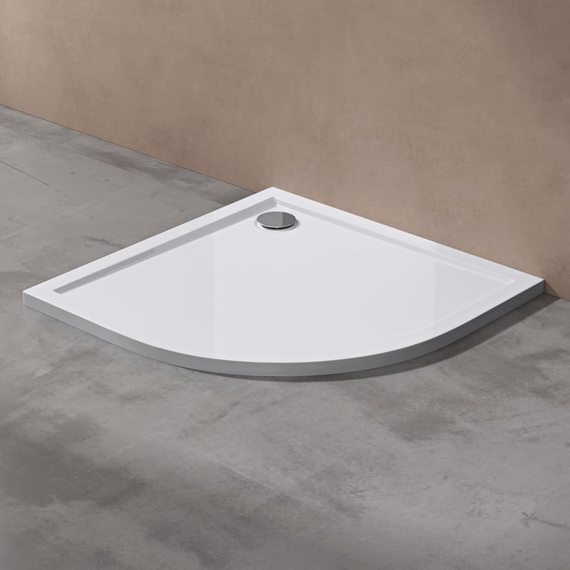 doporro Faro3 Zuhanytálca - 80x80x4 cm Akril Négyzet Alakú Fehér Lapos Zuhanytálca DIN Csatlakozóval Padlószintű Beépítéshez Modern Fürdőszo