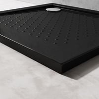 doporro Lucia1AR Fekete Zuhanytálca 90x90x4 cm - Csúszásgátló Akril, Padlószintű Beépítésre is Alkalmas, DIN Csatlakozással, Modern Négyzet  4