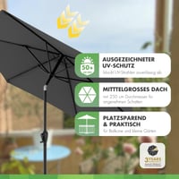 Záhradný slnečník Doppler Jack, priemer 250 cm, tmavosivý – okrúhly slnečník na balkón a terasu s kľukovým mechanizmom a funkciou naklápania 2