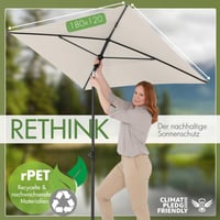 Balkónový slnečník Doppler Rethink 180x120 cm, prírodná farba, obdĺžnikový, 100% recyklovaný polyester, sklopný, výškovo nastaviteľný 2