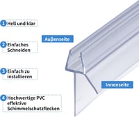 DOPPOSO Zuhanyajtó tömítés csere 2 x 90 cm 4 5 6 mm üveghez áttetsző vízlepergető zuhanykabinhoz fürdőkádhoz 8