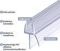 DOPPOSO Zuhanyajtó üveg tömítőszalag 2 x 80 cm csere tömítés 4 5 6 mm üveghez, hosszú gumidudorral 6