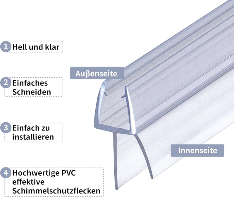 DOPPOSO Zuhanykabín Tömítés 2x60 cm Gumi Szalag 4-6 mm Üvegajtóhoz