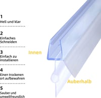 DOPPOSO Zuhanytömítés 2x80 cm - 4/5/6 mm Üvegajtóhoz - Átlátszó PVC Vízzáró Profil Zuhanykabin Kádparaván Ajtóhoz - Vágható 5