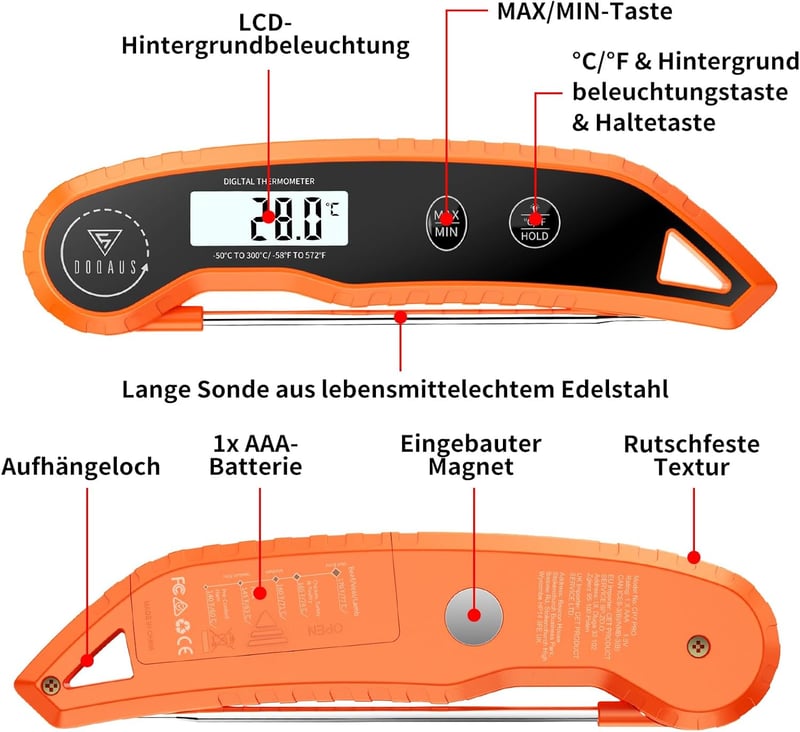 DOQAUS Digitális Húshőmérő 3s Gyors Mérés ±0.5°C Pontosság Rozsdamentes Szonda