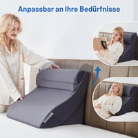 Set de 4 perne ortopedice în formă de pană Dorifine pentru dormit, pernă suport din spumă pentru ameliorarea durerilor de spate și picioare, împotriva refluxului gastric, gri închis 5