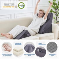 Set de 4 perne ortopedice în formă de pană Dorifine pentru dormit, pernă suport din spumă pentru ameliorarea durerilor de spate și picioare, împotriva refluxului gastric, gri închis 2