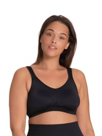 Športová podprsenka Dorina Flex bez výstuže – priedušný mikrovláknový materiál Tactel, dizajn racerback, plné krytie, čierna 100D 1