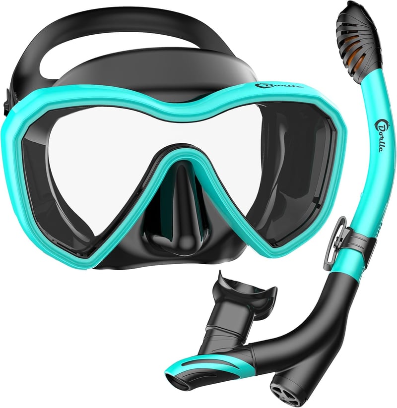 Dorlle Panoráma Snorkel Szett, Vízálló Búvármaszk, Páramentesítő Üveg, 3 Csatornás Légzőcső - Water Green