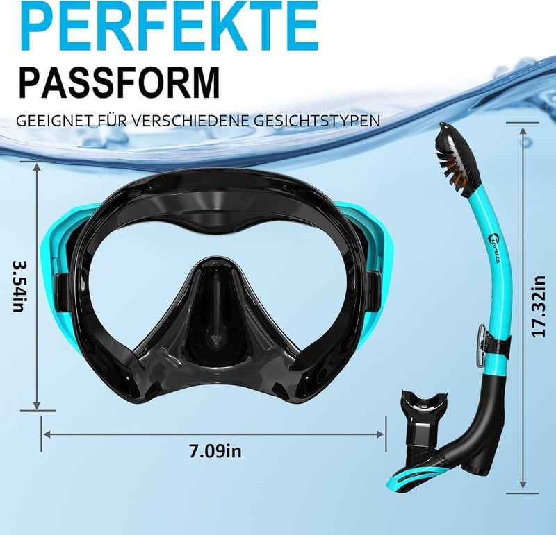 Dorlle Panoráma Snorkel Szett, Vízálló Búvármaszk, Páramentesítő Üveg, 3 Csatornás Légzőcső - Water Green