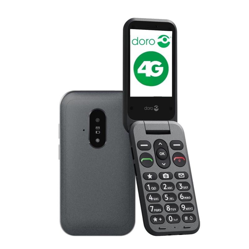 Telefon mobil cu clapetă Doro Leva E20 4G pentru seniori - negru