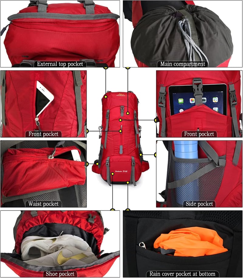 Doshwin 70L Trekking Hátizsák Esővédővel Camping Túrázáshoz