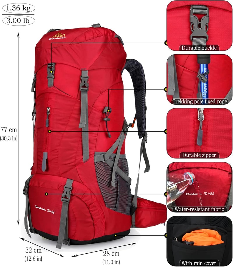 Doshwin 70L Trekking Hátizsák Esővédővel Camping Túrázáshoz