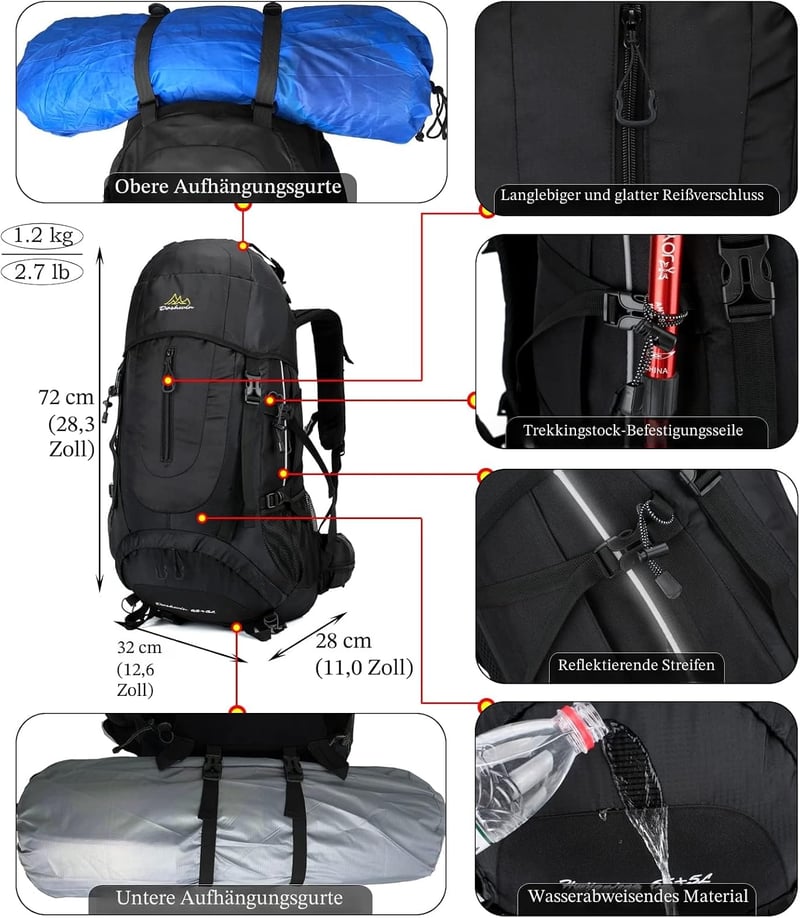 Doshwin 70L trekking hátizsák férfiaknak és nőknek
