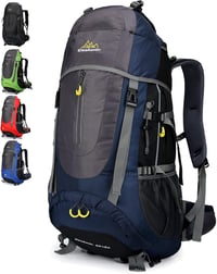 Doshwin 70L trekking hátizsák férfiaknak és nőknek, camping és utazás nagy űrtartalommal, sötétkék 1
