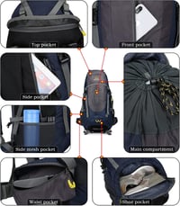 Doshwin 70L trekking hátizsák férfiaknak és nőknek, camping és utazás nagy űrtartalommal, sötétkék 3