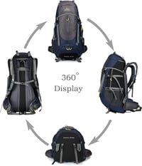 Doshwin 70L trekking hátizsák férfiaknak és nőknek, camping és utazás nagy űrtartalommal, sötétkék 2