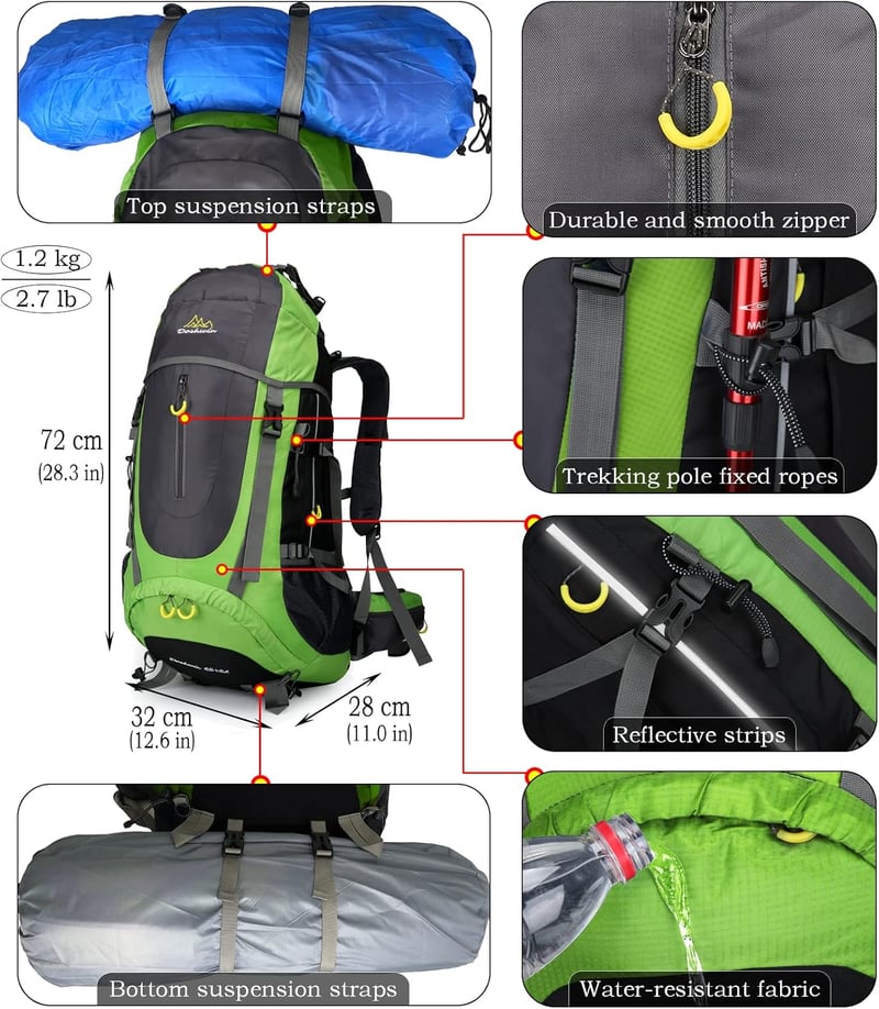 Doshwin 70L Trekking Hátizsák Férfiaknak és Nőknek Camping Utazáshoz