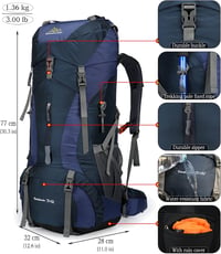 Doshwin 70L Túrahátizsák - Vízálló Oxford Anyagú Túra Hátizsák Esővédővel, Kempingezéshez, Kiránduláshoz, Utazáshoz, Sötétkék - Darkblue 2