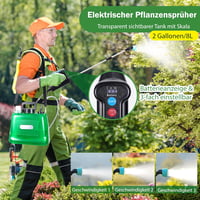 DOUBFIVSY 8L Elektromos Permetező, Akkumulátoros Kerti Permetezőgép Teleszkópos Rúddal, 4 Szórófejjel, 3 Sebességfokozattal, LED Kijelzővel, 2