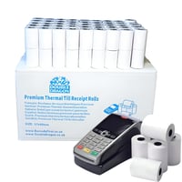 Termopapier do pokladníc Double Dragon 57x40 mm, 200 ks - pre PDQ, POS, EPOS, EFTPOS terminály, kompatibilné s Barclaycard, Verifone, Ingenico, Worldpay, biele 1