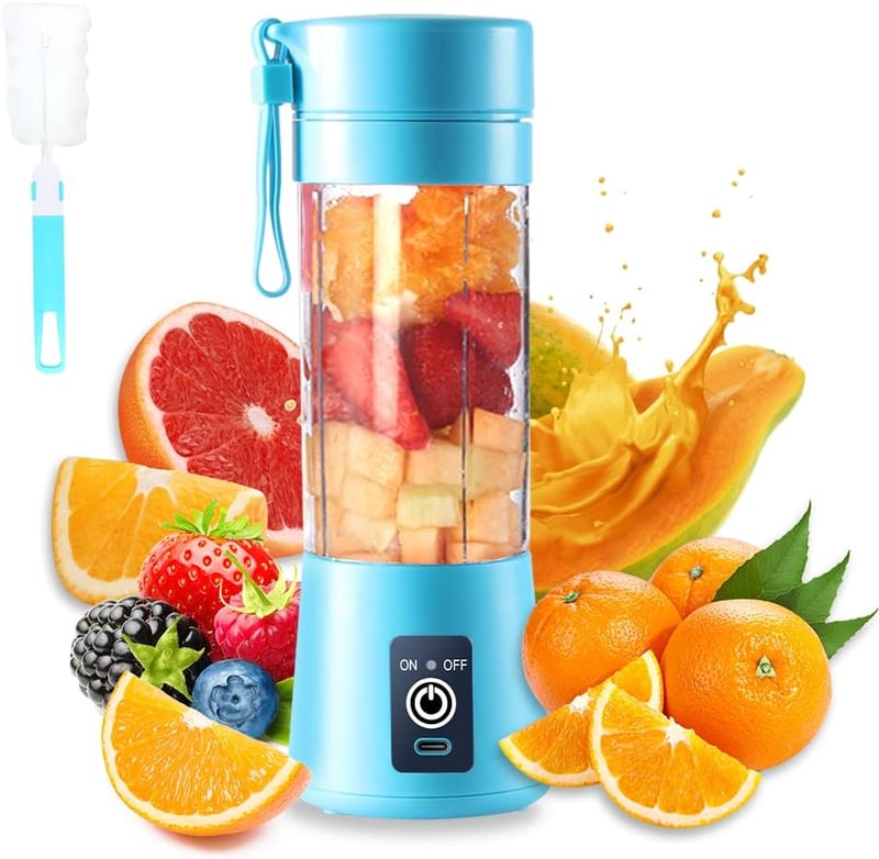 DoubleCare Hordozható USB Turmixgép - 380ml Kék Mini Smoothie Készítő, 6 Pengés Gyümölcsturmix, Shake és Bébiétel Keverő, Intelligens Bizton