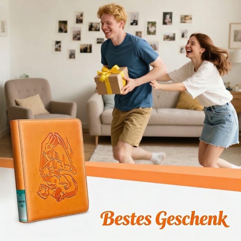 Douper Pokémon kártya album 540 kártyához, 9 zseb, 30 oldal, narancssárga