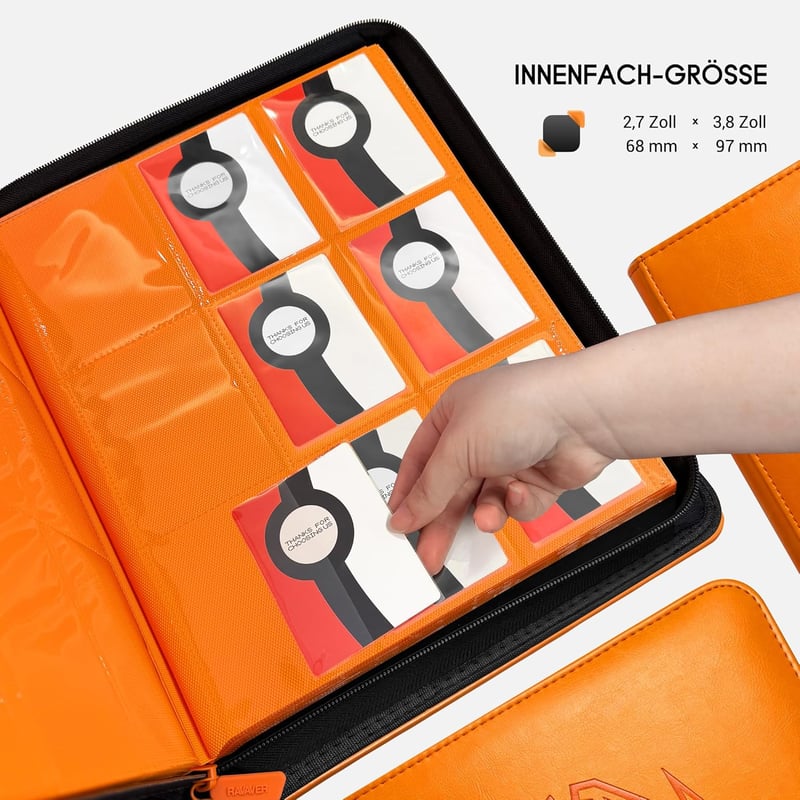 Douper Pokémon kártya album 540 kártyához, 9 zseb, 30 oldal, narancssárga