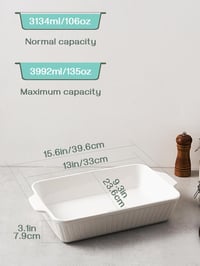 DOWAN 9x13 Kerámia Sütőtál Lasagnához, 4,2 Literes Mély Sütőforma Fehér 2