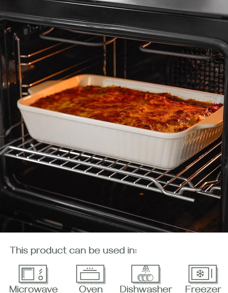 DOWAN 9x13 Kerámia Sütőtál Lasagnához, 4,2 Literes Mély Sütőforma Fehér