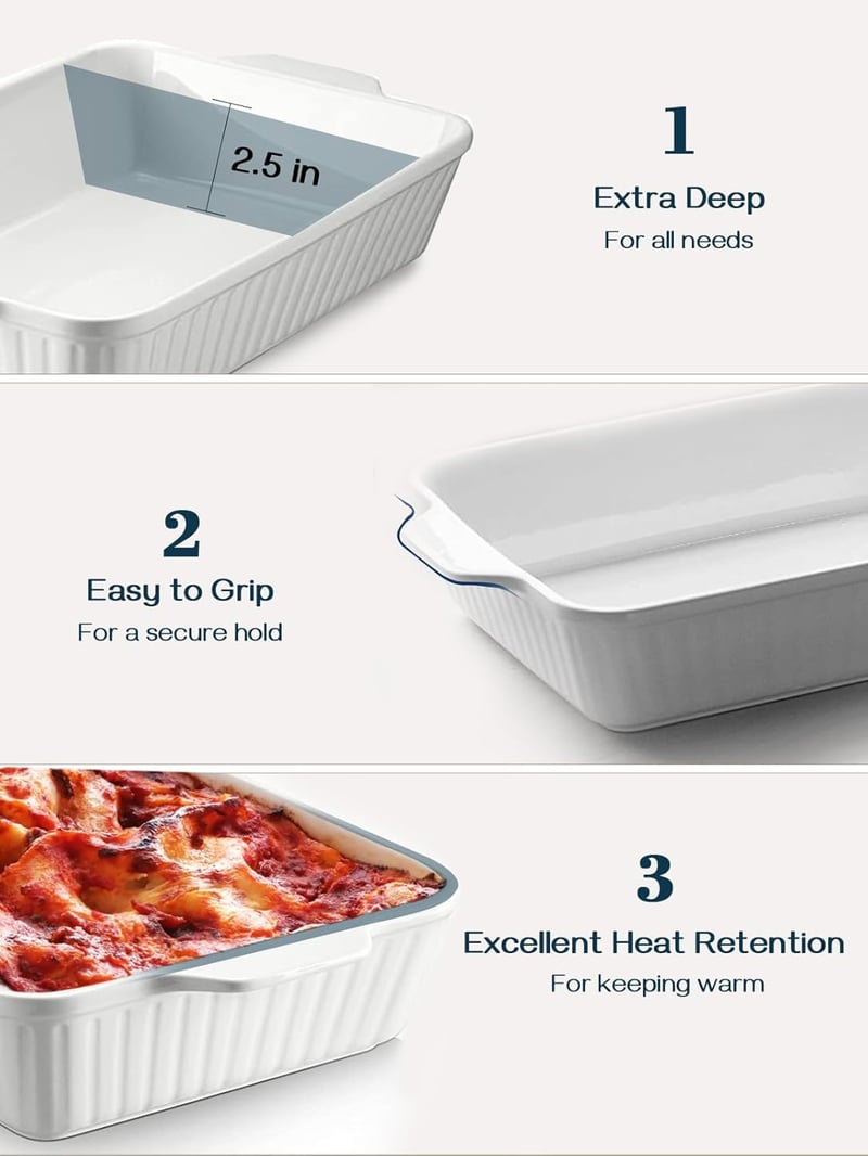 DOWAN 9x13 Kerámia Sütőtál Lasagnához, 4,2 Literes Mély Sütőforma Fehér